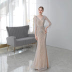 Robe de soirée sirène pour femme, robe de soirée longue perlée, robe de bal 