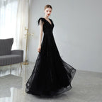 Vestido de noche de corte A para mujer, vestido sexy de graduación, vestido formal con escote en V y cuentas para mujer 