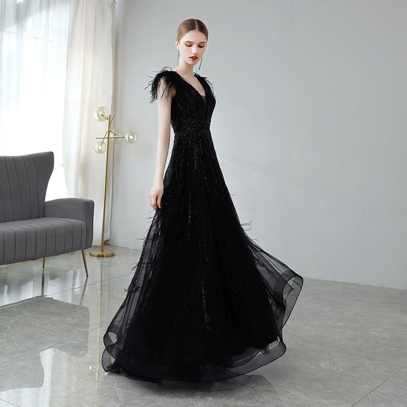 Vestido de noche de corte A para mujer, vestido sexy de graduación, vestido formal con escote en V y cuentas para mujer 