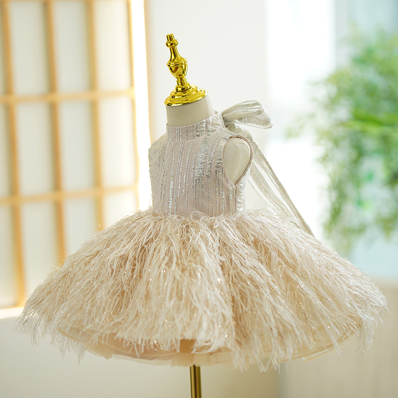 Vestido de champán para bebé niña en su primer cumpleaños 
