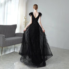 Vestido de noche de corte A para mujer, vestido sexy de graduación, vestido formal con escote en V y cuentas para mujer 