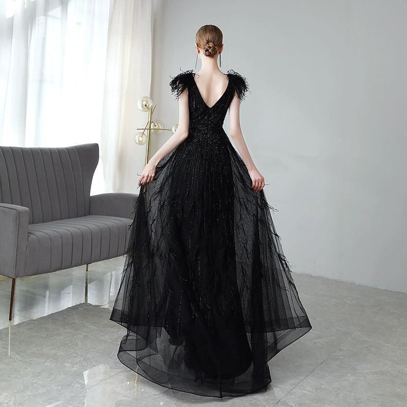 Vestido de noche de corte A para mujer, vestido sexy de graduación, vestido formal con escote en V y cuentas para mujer 