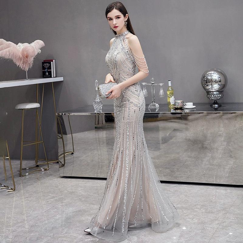 Baoleely Mermaid Prom Dresses Sleeveless Evening Dress Beaded Sexy Formal Dress for Women