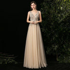 Robe de soirée trapèze sexy pour femme, sans manches, col en V, perles 