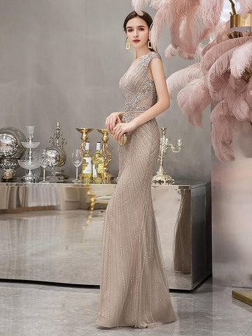 Women's Mermaid Evening Dress Sexy Prom Dresses for Women Long Beaded Formal Dresses Sleeveless