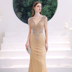 Robe de soirée sirène sexy pour femme, robe de bal longue et élégante avec perles 