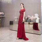 Women's A-Line Evening Dress Sexy Prom Dresses Beaded Formal Dresses for Women