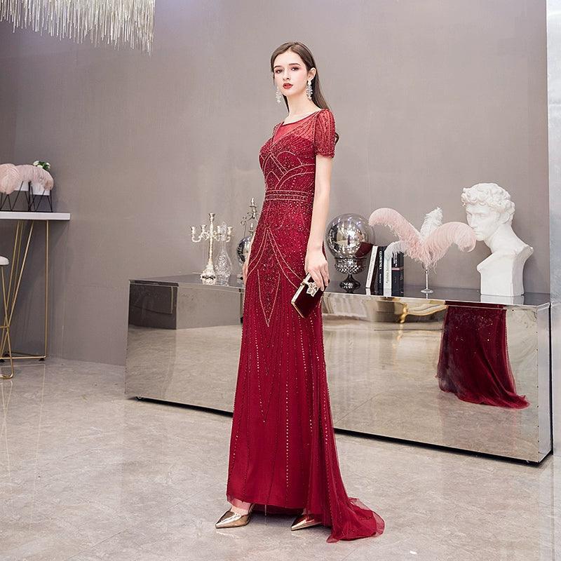 Women's A-Line Evening Dress Sexy Prom Dresses Beaded Formal Dresses for Women