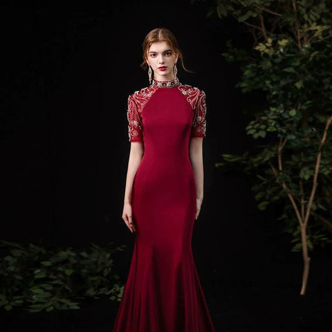 Robe de soirée sirène longue et sexy pour femme, tenue de bal perlée 