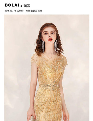 Robe de soirée sirène sexy pour femme, robe de bal longue et élégante avec perles 