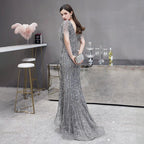 Vestido largo de noche sexy estilo sirena para mujer, vestido formal con cuentas y escote en V, vestido de graduación para mujer 