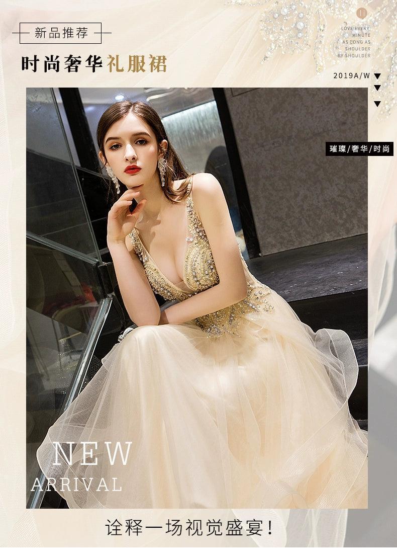 Vestido de noche de gala para mujer, vestido largo formal sin mangas con cuentas, vestido de novia 