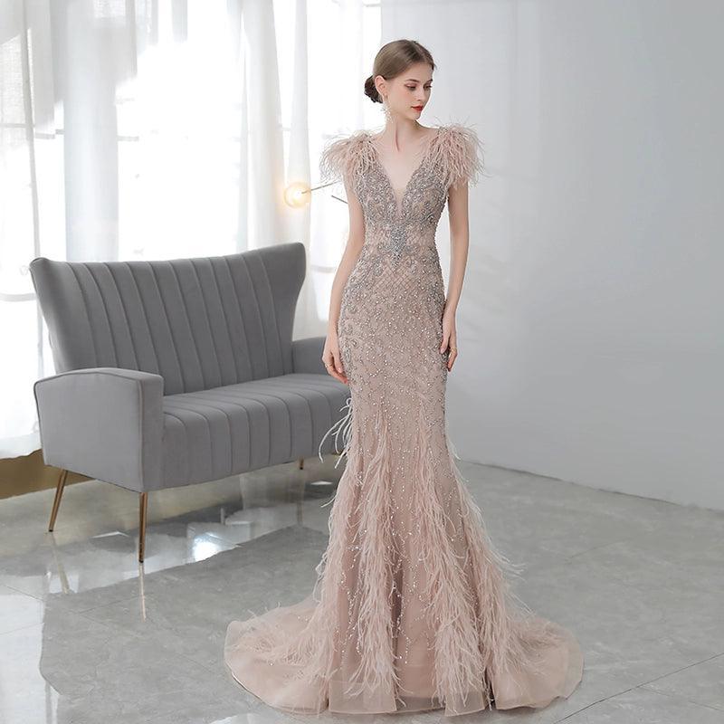Vestido de noche sexy para mujer, estilo sirena con cuentas, vestido largo de fiesta con escote en V. 