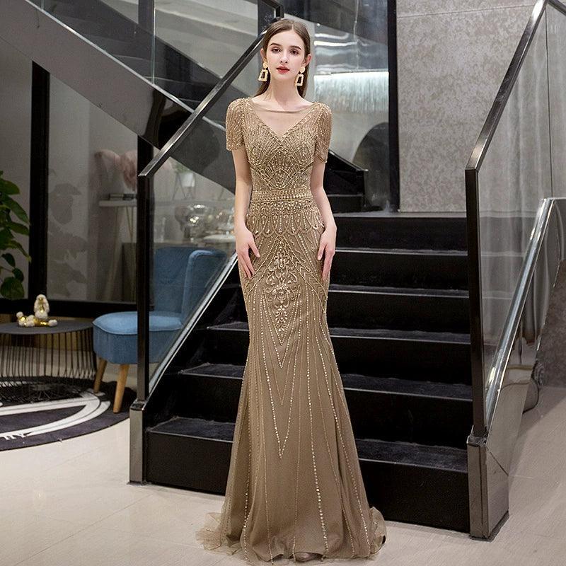 Vestidos de noche de sirena para mujer, vestidos de fiesta con cuentas, vestidos largos de gala 
