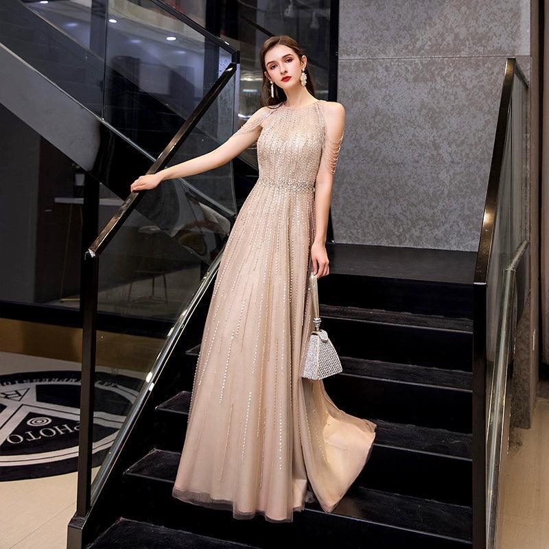 Vestidos de fiesta de corte A para mujer, sin mangas, sexys, de noche, con cuentas, para mujer 