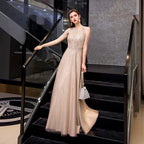 Vestidos de fiesta de corte A para mujer, sin mangas, sexys, de noche, con cuentas, para mujer 