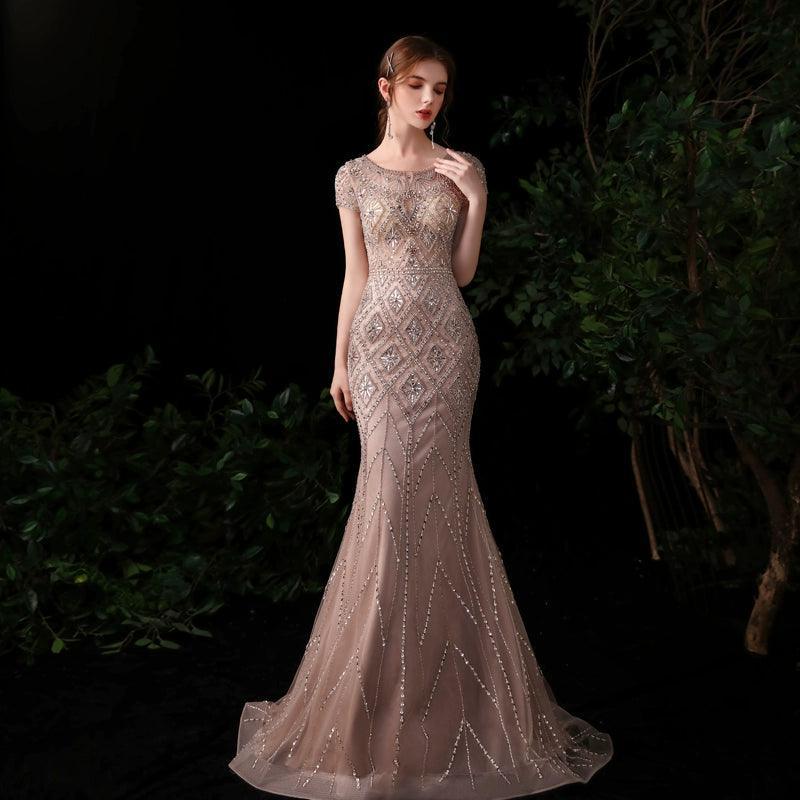 Vestido de noche de sirena para mujer, vestido de fiesta sexy para mujer, vestido largo de gala sin mangas con cuentas 