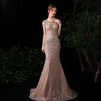 Vestido de noche de sirena para mujer, vestido de fiesta sexy para mujer, vestido largo de gala sin mangas con cuentas 