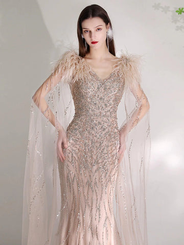 Robe de soirée sirène longue et sexy pour femme, tenue de bal perlée 