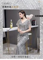 Vestido largo de noche sexy estilo sirena para mujer, vestido formal con cuentas y escote en V, vestido de graduación para mujer 