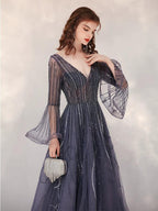Vestidos de noche de corte A para mujer, vestidos de fiesta sexys, vestidos formales con escote en V y cuentas 
