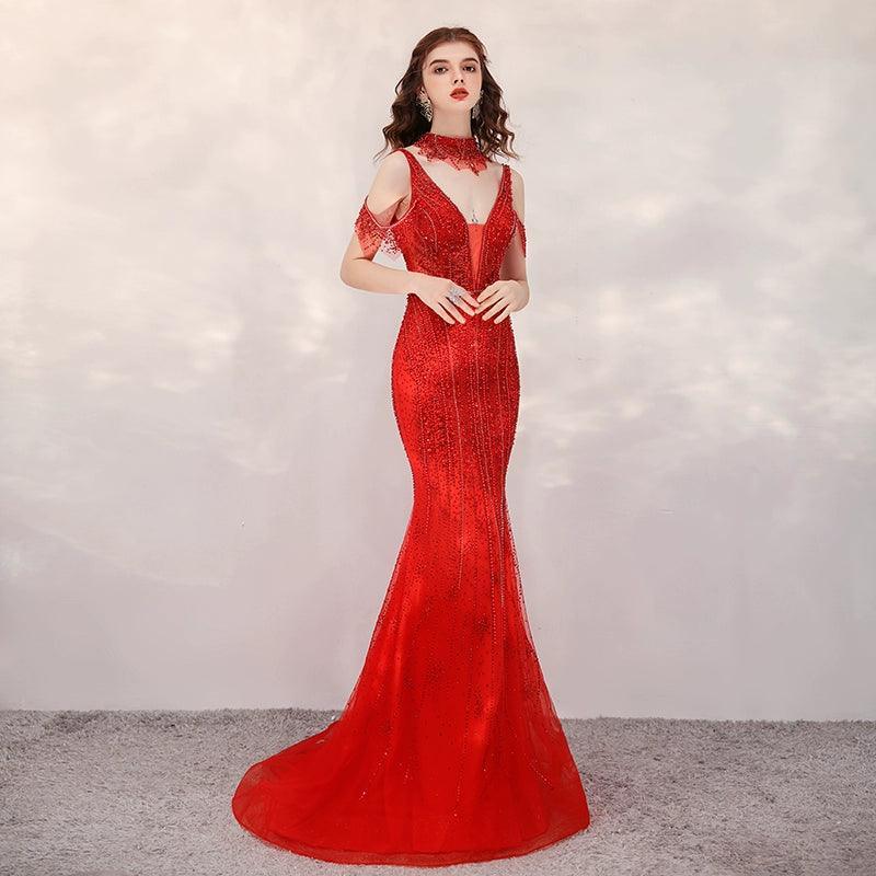 Vestidos largos de noche estilo sirena para mujer, vestidos de fiesta con cuentas, vestidos formales 