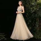 Robe de soirée trapèze sexy pour femme, sans manches, col en V, perles 