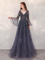 Vestidos de noche de corte A para mujer, vestidos de fiesta sexys, vestidos formales con escote en V y cuentas 