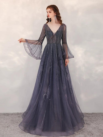 Robe de soirée trapèze sexy pour femme, robe de bal perlée à col en V 