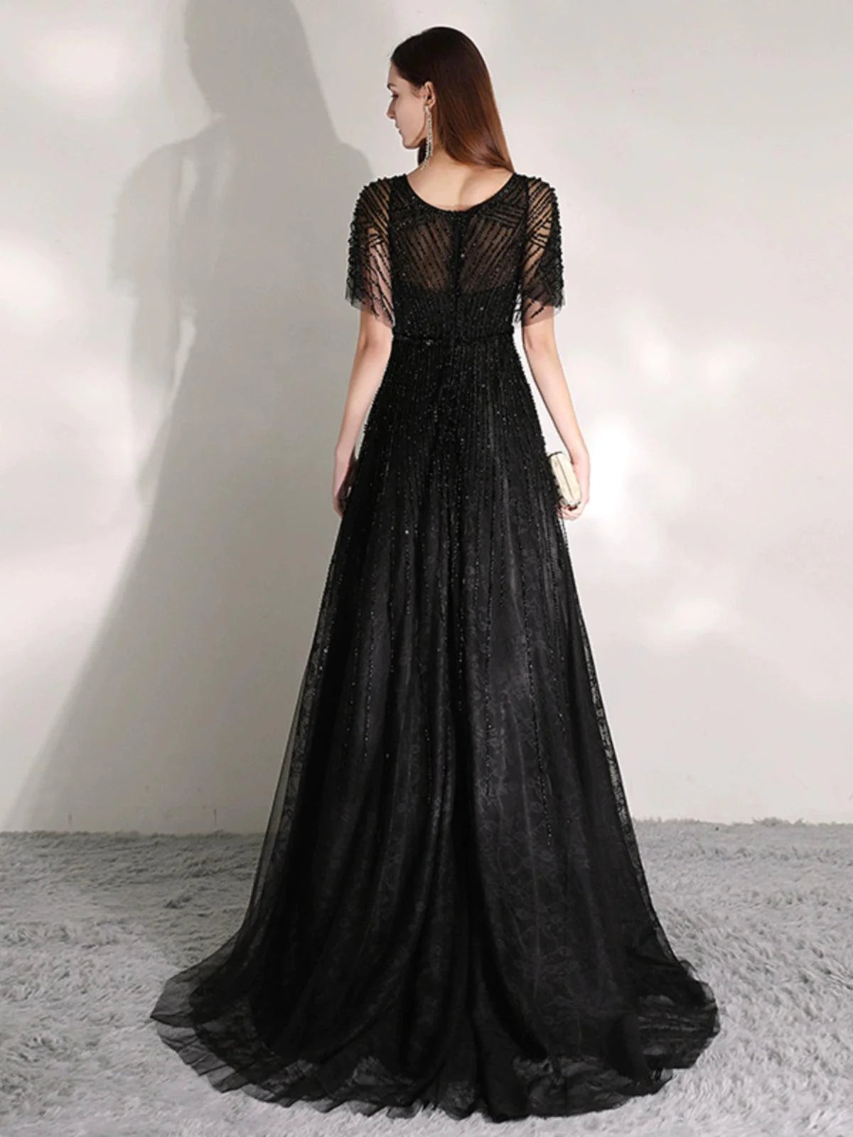Vestido de noche de corte A para mujer, vestido sexy de graduación, vestido formal con escote en V y cuentas para mujer 