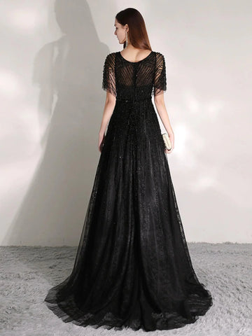 Robe de soirée trapèze sexy pour femme, robe de bal perlée à col en V, robe de soirée élégante pour femme 