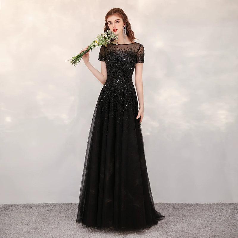 Vestido de noche dorado, elegante y de alta calidad, largo de fiesta. 