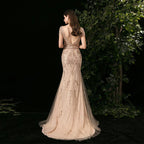 Women's Mermaid Evening Dress Long V-Neck Prom Dresses Beaded Formal Dresses