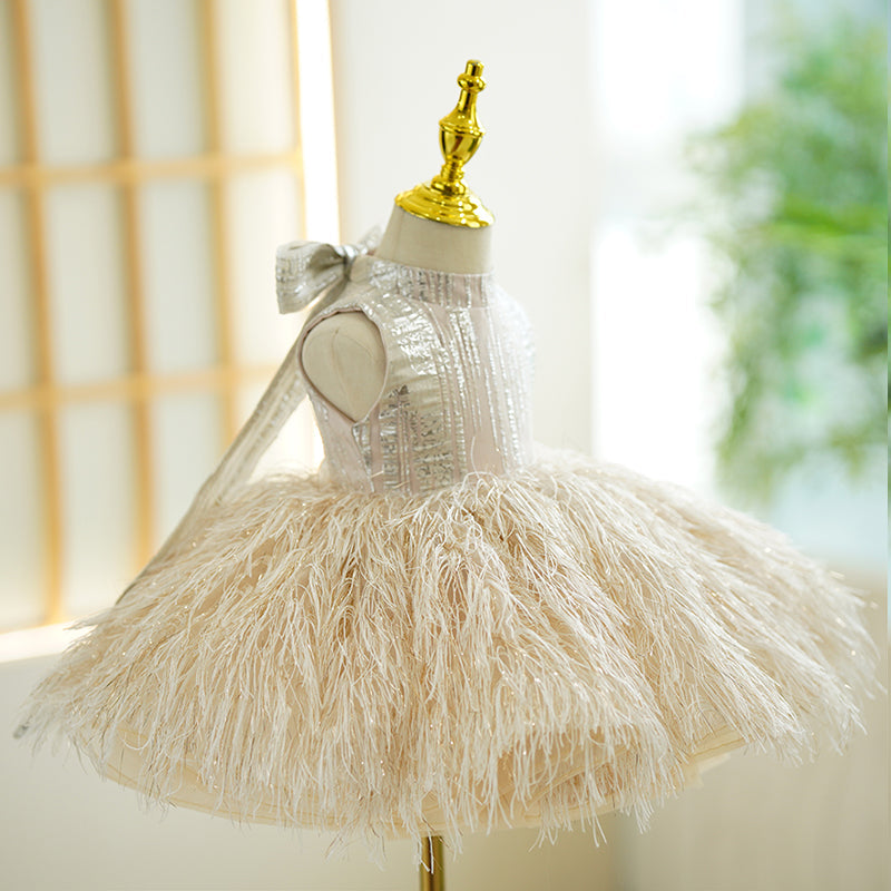 Vestido de champán para bebé niña en su primer cumpleaños 