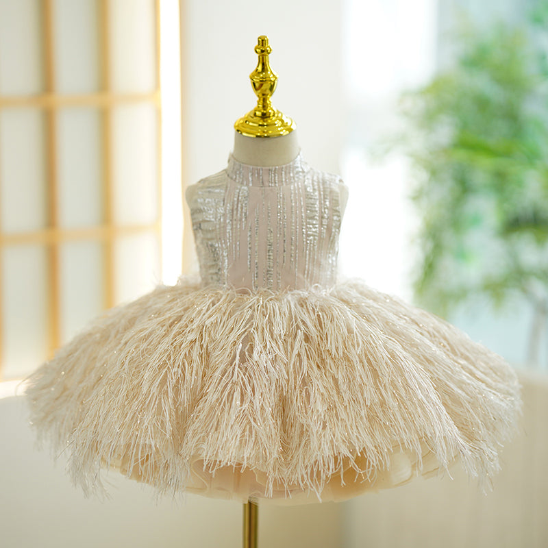Vestido de champán para bebé niña en su primer cumpleaños 