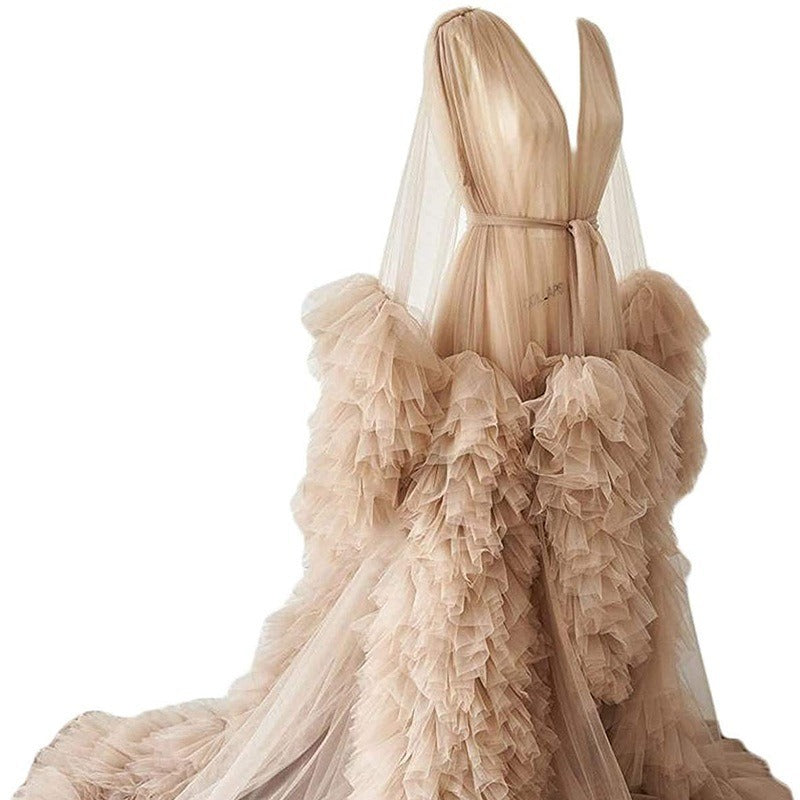 Falda larga de malla fina para maternidad, ropa de estudio fotográfico, bata sexy de mañana