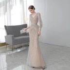 Robe de soirée sirène pour femme, robe de soirée longue perlée, robe de bal 