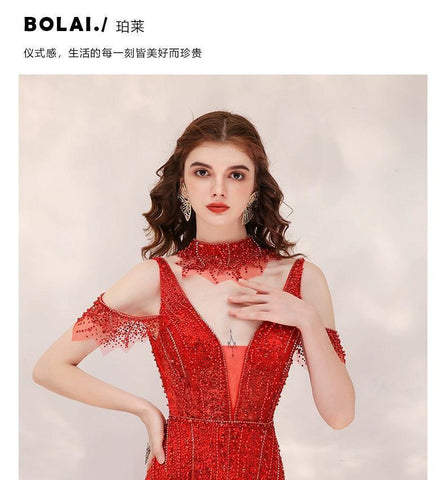 Robe de soirée sirène pour femme, robe de bal longue, robe de soirée perlée 