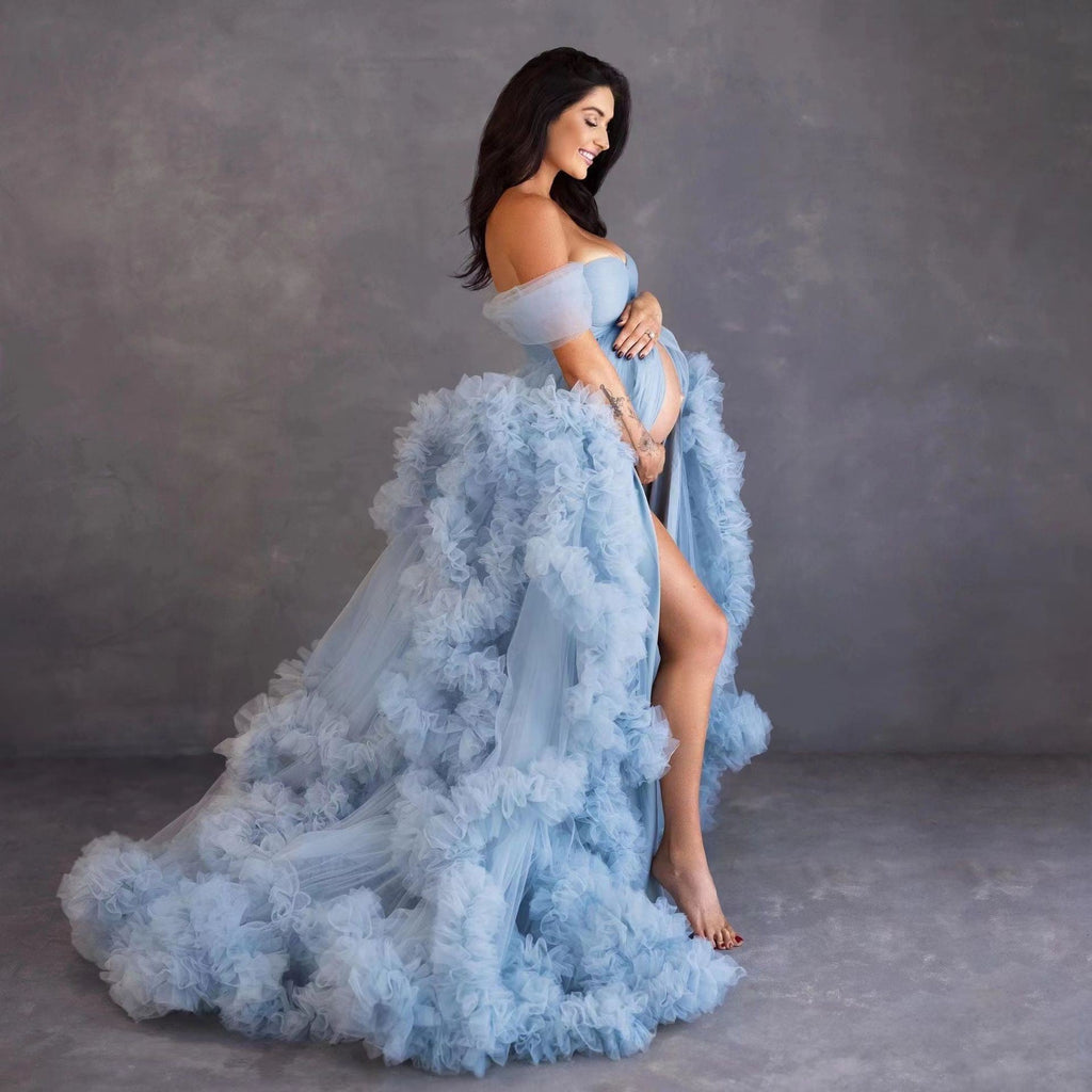 Ropa de maternidad para fotos, bata de mañana de un solo hombro, muy vendida.