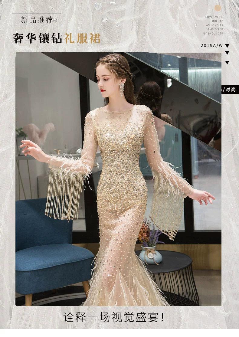 Baoleely Women's Mermaid Evening Dress Long Formal Dresses Sexy Beaded Prom Dresses for Women