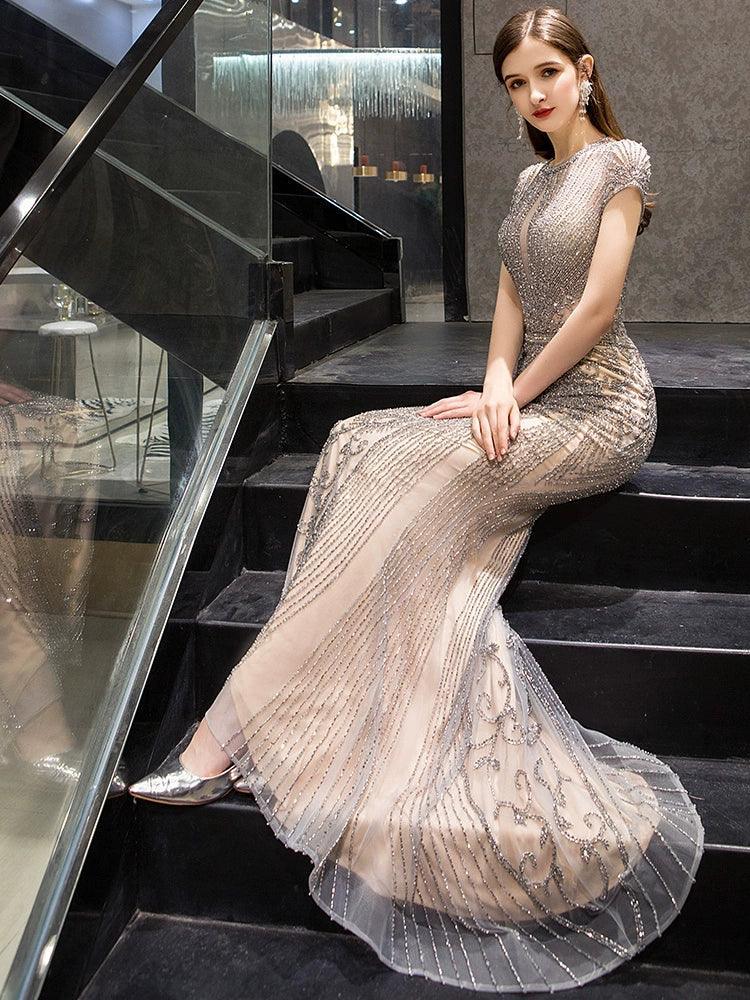 High Quality Mermaid Evening dress For Party  Women Beaded Elegant Gown