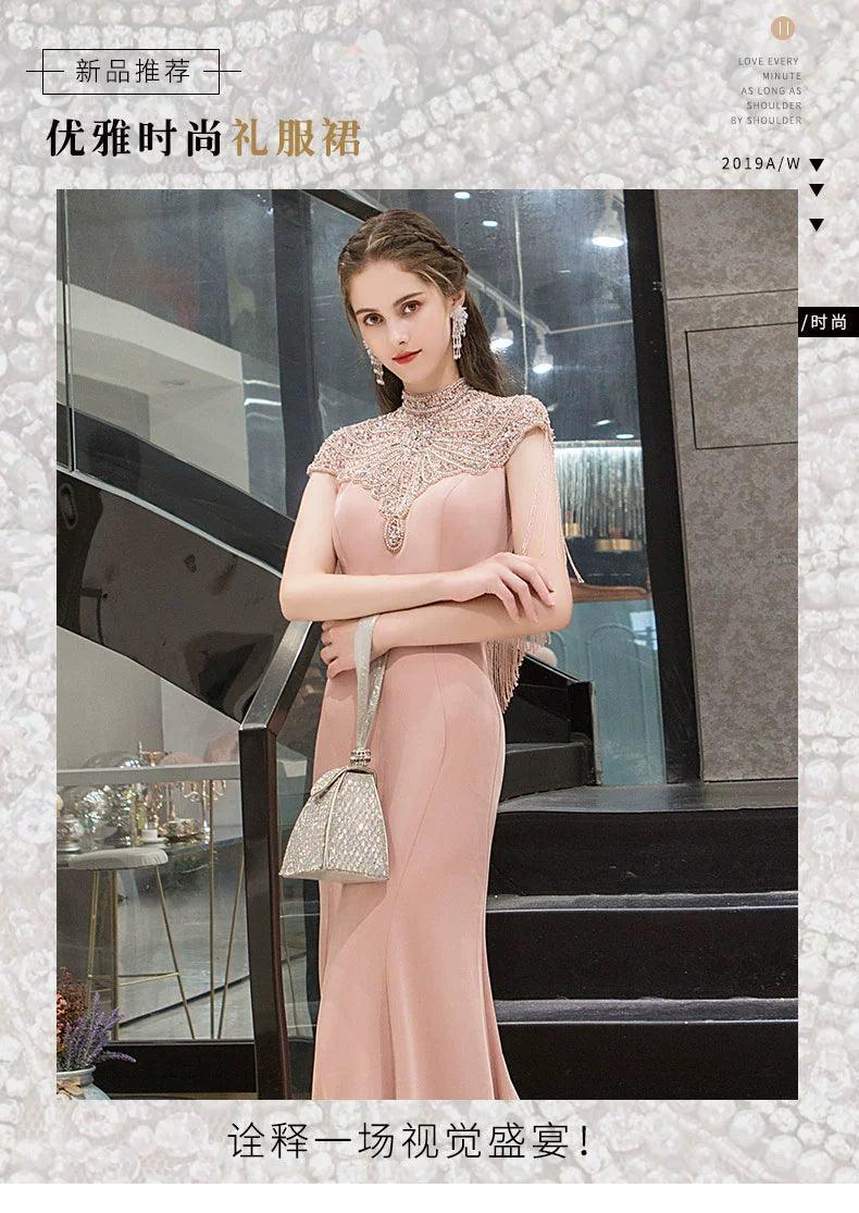 Women's Mermaid Evening Dress Sexy Beaded Prom Dresses for Women Long Lace Formal Dresses