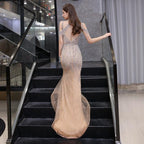 Baoleely Mermaid Evening Dress Beaded Sexy Prom Dresses Sleeveless Formal Dress for Women