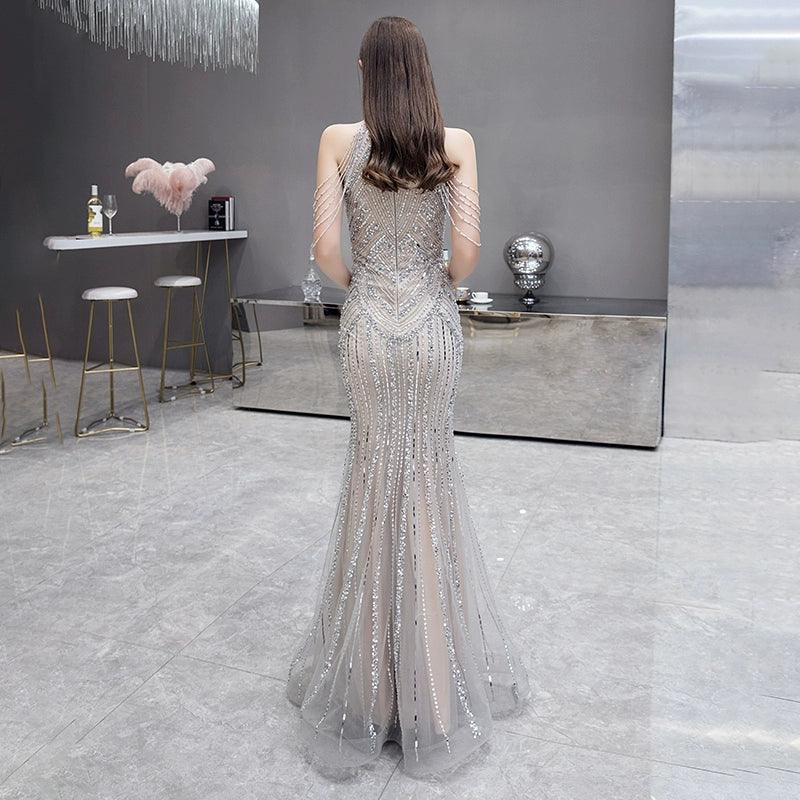 Baoleely Mermaid Prom Dresses Sleeveless Evening Dress Beaded Sexy Formal Dress for Women