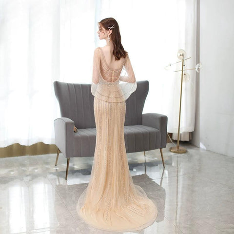 Robe de soirée sirène sexy pour femme, robe de bal perlée, robe longue de soirée 