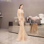 Women's Mermaid Evening Dress Long Prom Dresses Beaded Formal Dresses for Women