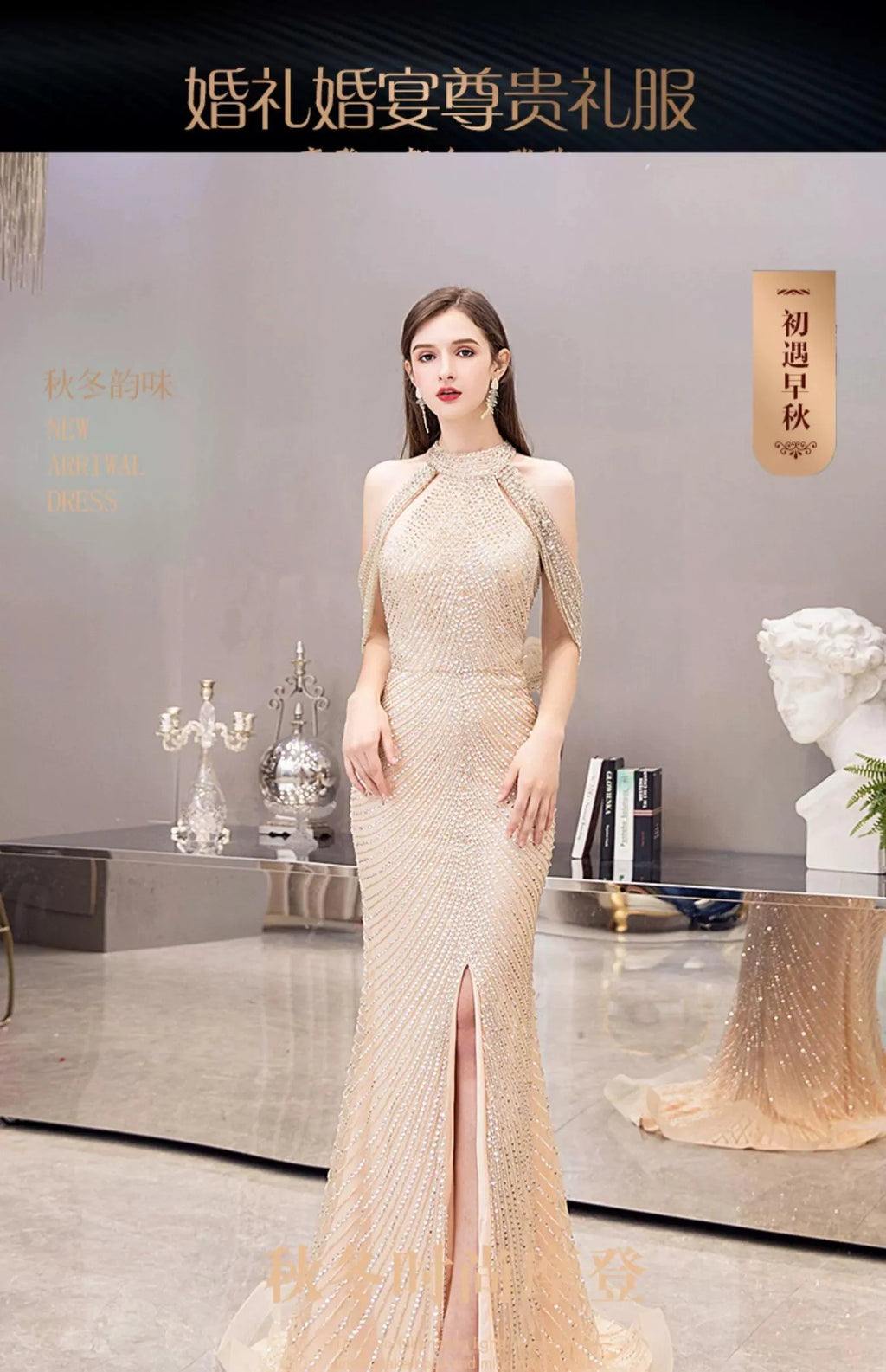 Vestido de noche de sirena para mujer, vestido de fiesta sexy con cuentas, vestido largo formal para mujer 