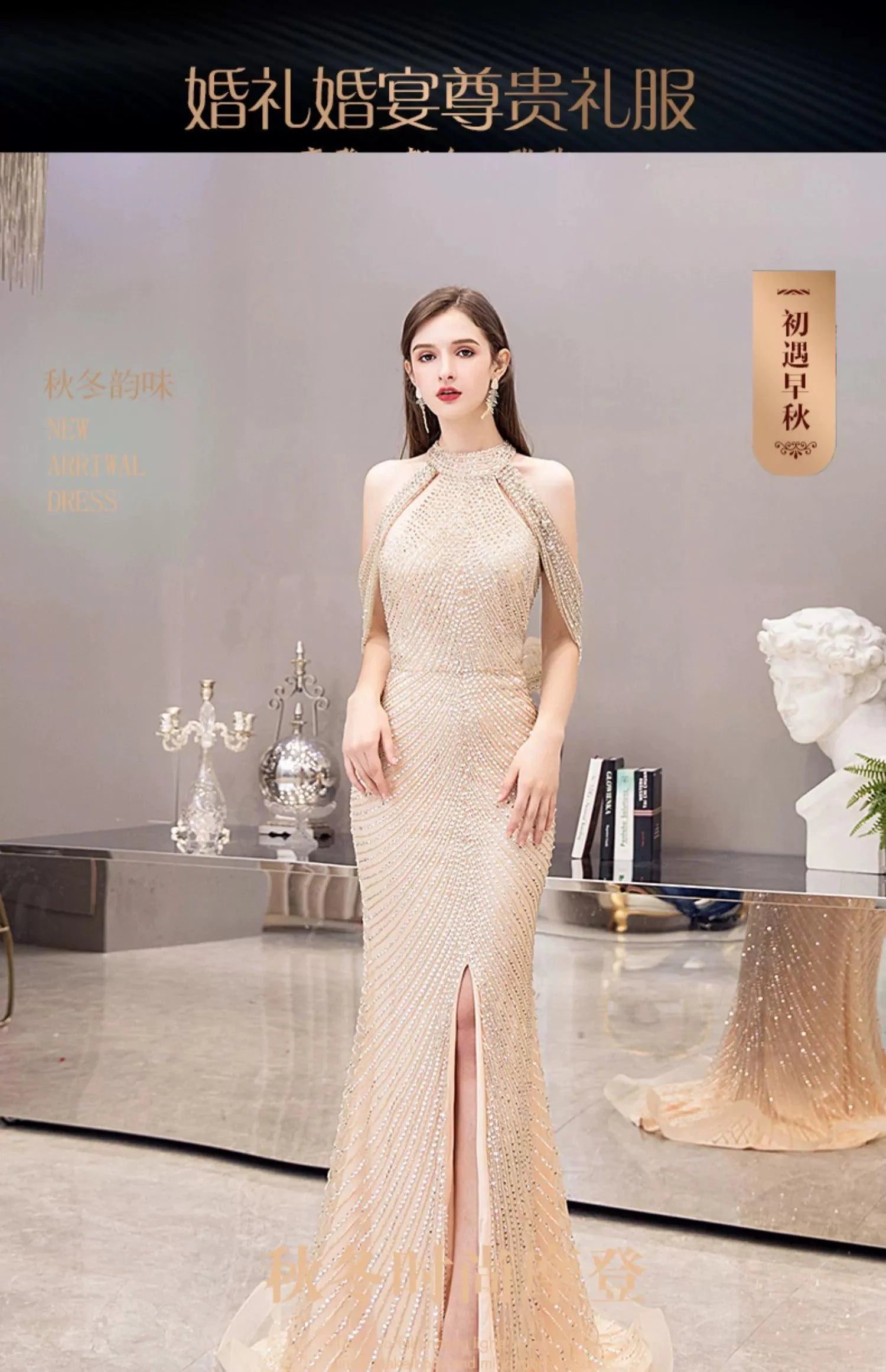 Vestido de noche de sirena para mujer, vestido de fiesta sexy con cuentas, vestido largo formal para mujer 