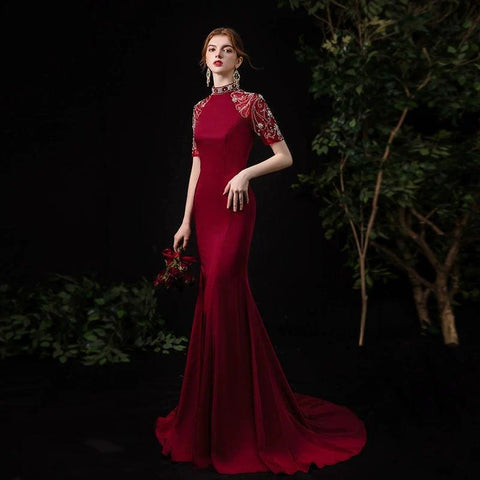 Robe de soirée sirène longue et sexy pour femme, tenue de bal perlée 