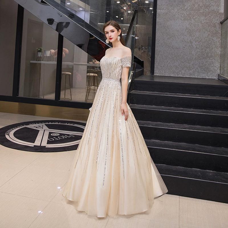 Women's Sexy Evening Dress A-Line Prom Dresses Beaded Formal Dresses for Women